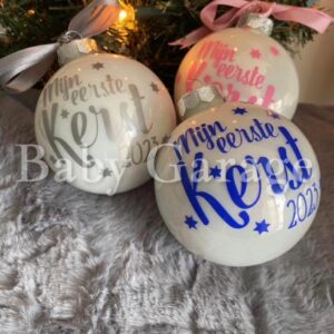 Kerstbal "Mijn eerste Kerst" Glans wit